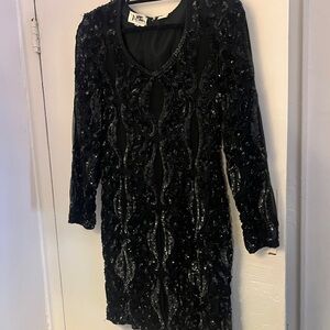 Vintage Black Long Sleeve Sequin Dress